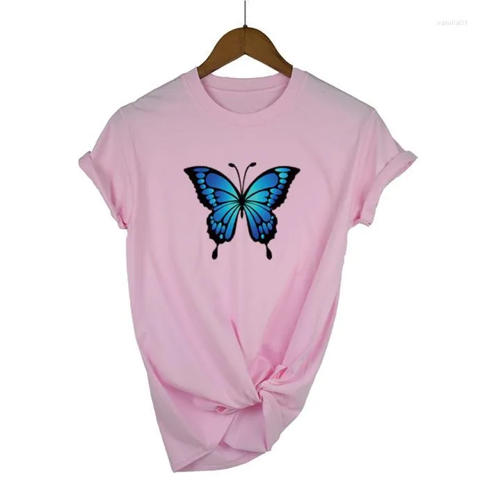 Kvinnors T -skjortor Summer Blue Butterfly Print Tshirt Kvinnor harajuku skjorta grafik kvinnlig casual kpop roliga kläder korta ärm tee toppar