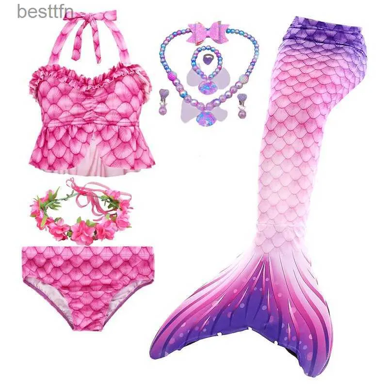 Costume a tema Haojxuanyu Bambini Sirena Costumi da bagno Ragazze Rosa Blu Bikini Set Costume da bagno per bambini Cosplay Coda di sirena Vieni per nuotareL231008