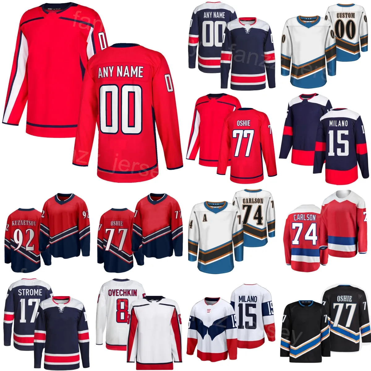 Hockey cousu 92 Evgeny Kuznetsov Jersey 77 T.J. Oshie 15 Sonny Milano 74 John Carlson 9 Ryan Leonard 8 Alex Ovechkin 17 Dylan Strome Stadium Series Homme Femme Jeunesse