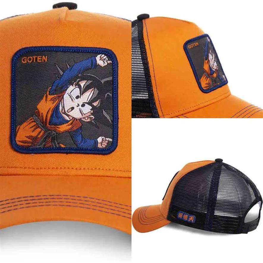 Nuovo cappello a rete Cartoon Anime Goten Berretto da baseball Visiera curva di alta qualità Arancione Snapback Gorras Casquette Drop k82616