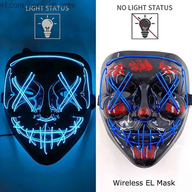 Maski imprezowe Halloween świetliste maska ​​bezprzewodowa Neon LED Masque Masque Maski imprezowe Maski Świeciowe śmieszne maski Cosplay Corplay Props Q231009