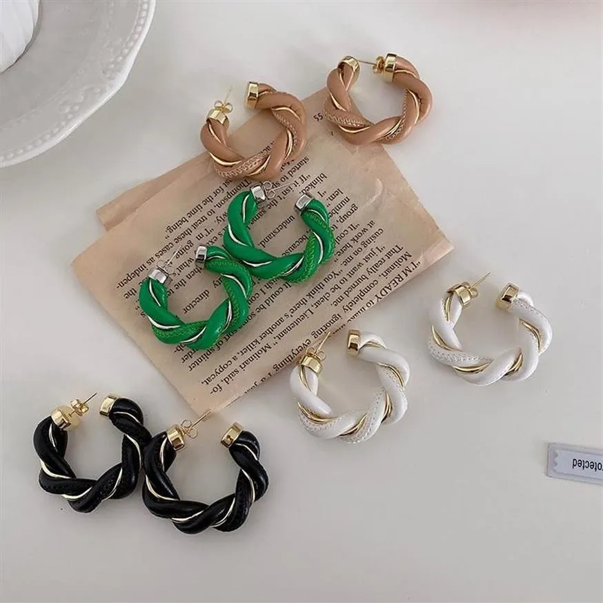 Boucles d'oreilles en cuir et métal tissé, cerceau géométrique noir et blanc pour femmes, bijoux de fête pour filles, Huggie250g, 2021