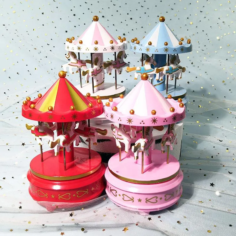 Decorative Figurines Romantic Merry Go Round Music Led Flashing Creative Baking Cake Decoration Ornament Octave Box Scene Birthday Gift