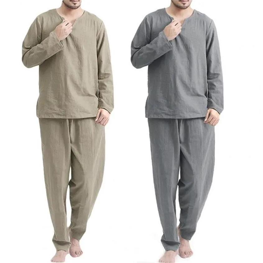 Plus Size Men's Solid Color Long Sleeve Top Sweatpants Set V