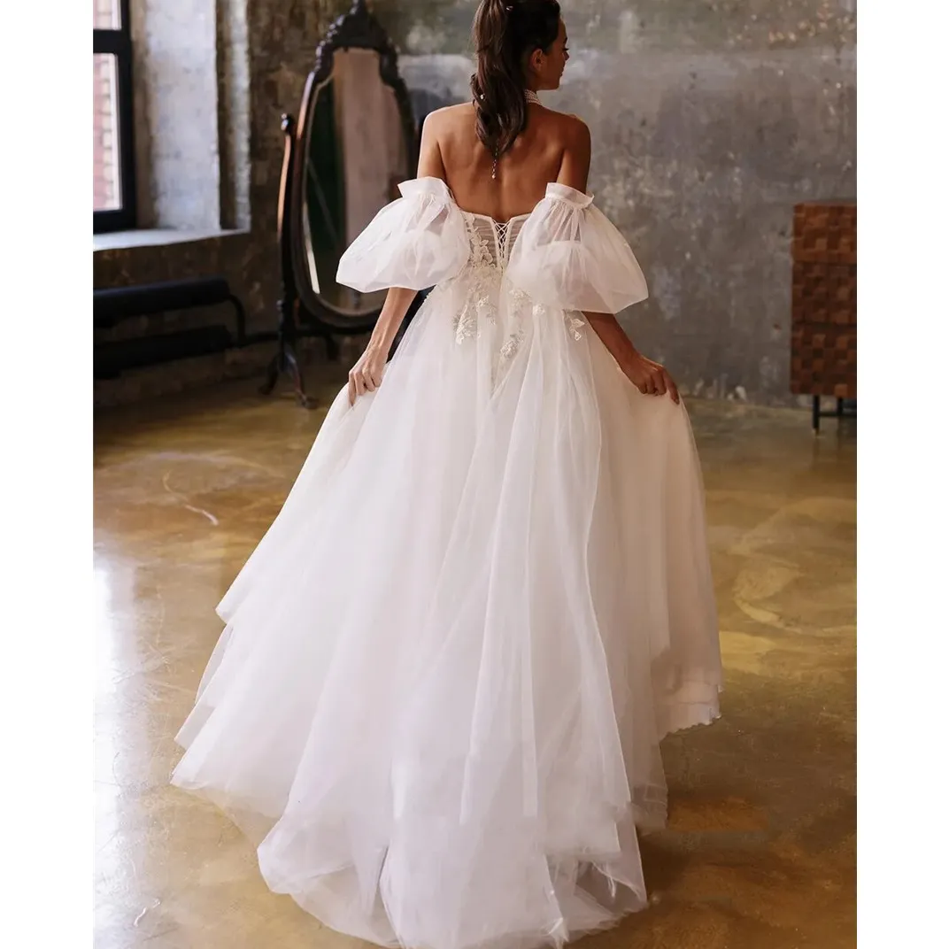 Boho Beach Wedding White dress with sleeves - Full Sleeve V-Neck Bridal Gown for Bride, Sexy and Elegant - Vestidos de Novia Long White dress with