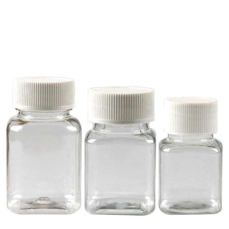 Bouteille PET carrée transparente de 30 ml 50 ml 80 ml, bouteille d'emballage, bouteille de capsule, bouteille en plastique avec bouchon blanc F1853 Xkced