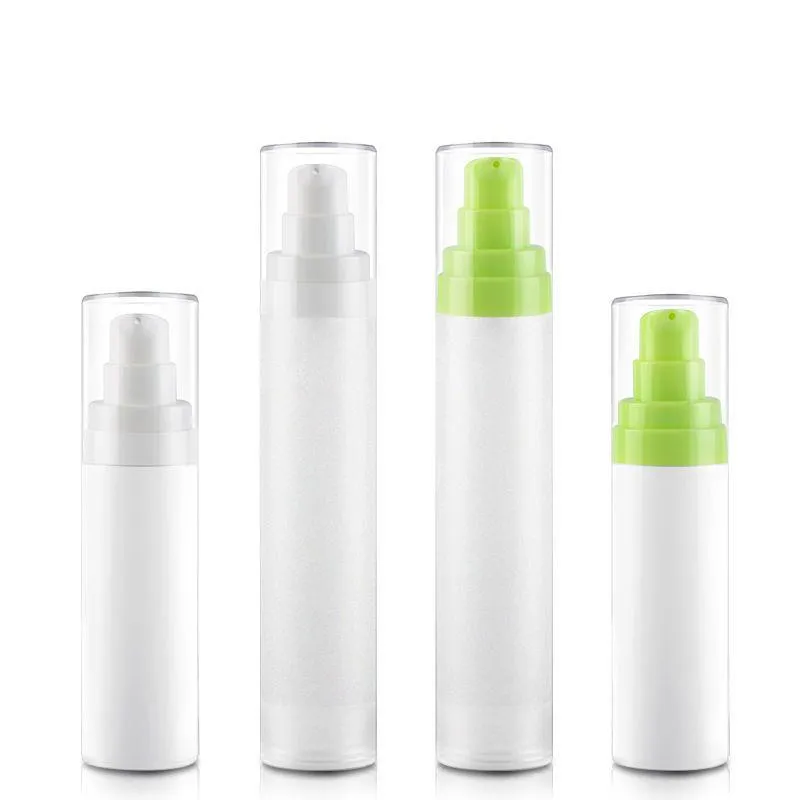 15ml 30ml 50ml Green Airless Lotion Pump White Frosted Pp Airless Bottle 아이 크림 파운데이션 토너 하위 포장 병 F1294 CCALE