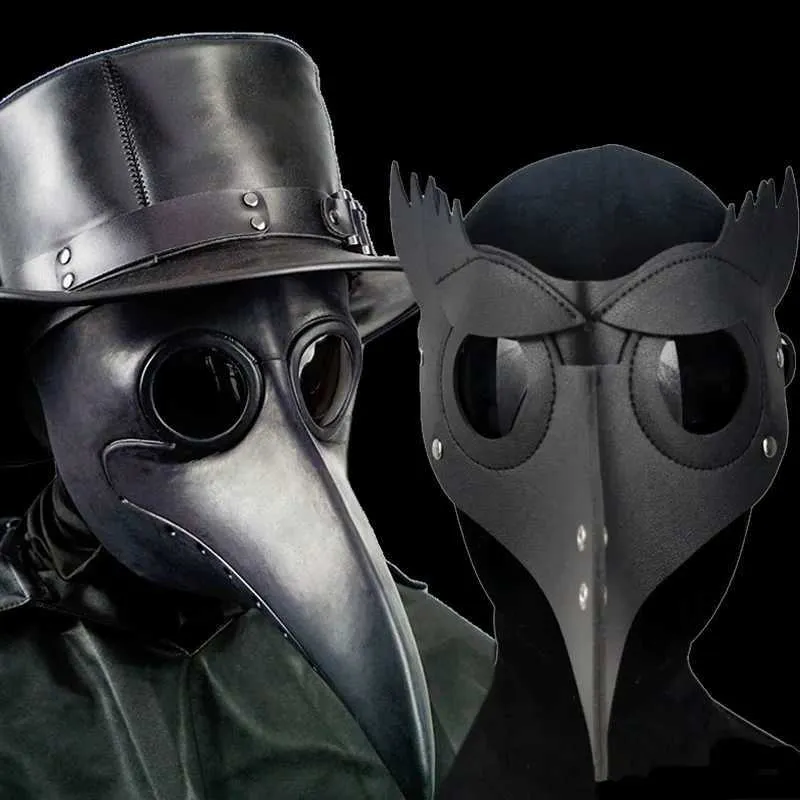 Party Masks Plague Doctor Black Death Mask Leather Halloween Steampunk PU Carnival Cosplay Adult Mask Grim Reaper Q231009