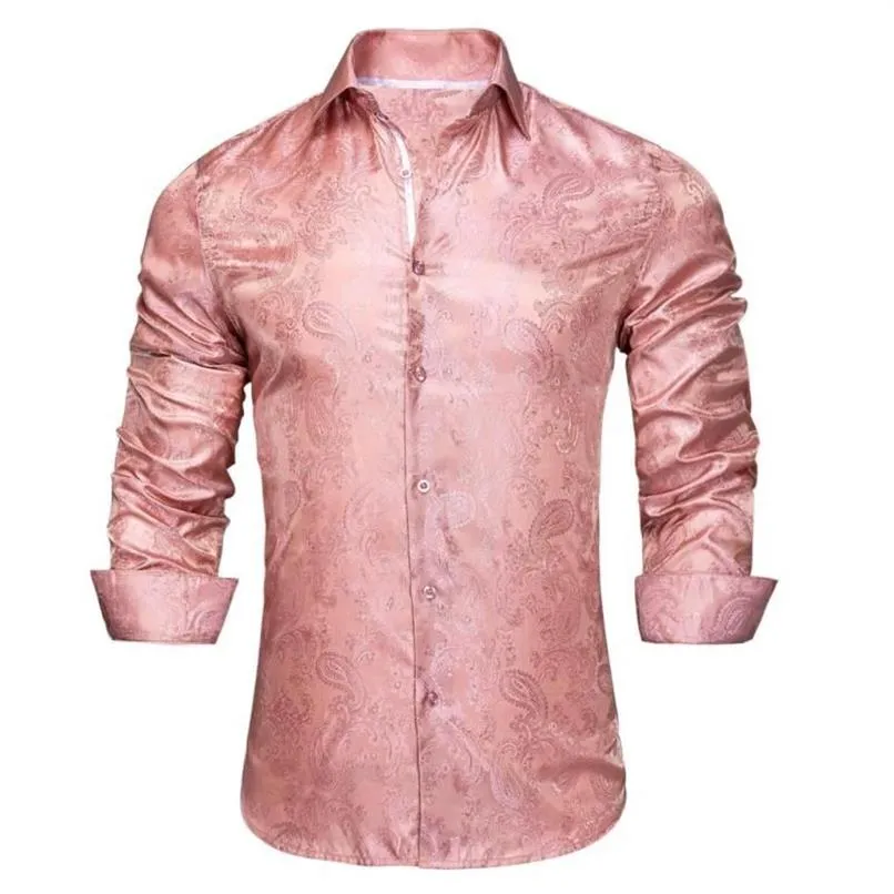 Mäns casual skjortor rossa rosa paisley siden skjorta lång ärm för män jacquard manlig affärsfest bröllopsklänning hi-tie design237t