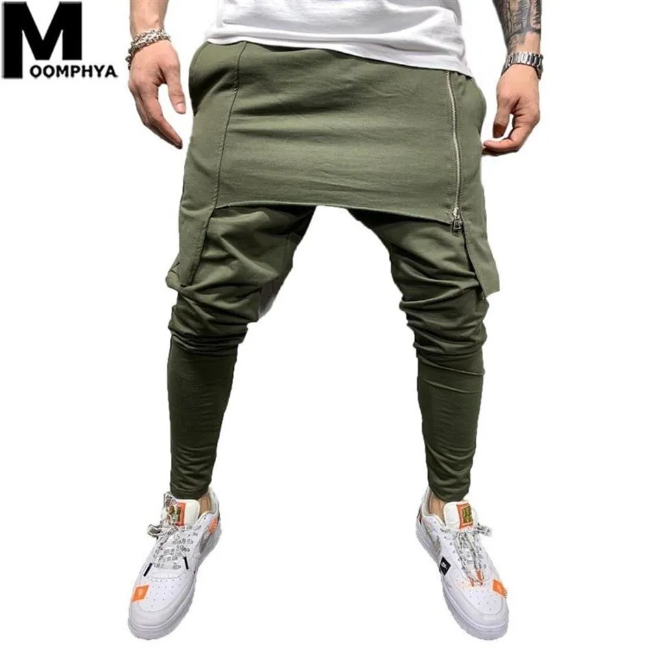 Moomphya 2019 novo zíper dupla camada calças de corrida masculinas streetwear hip hop harem calças masculinas longas calças magras 1121987