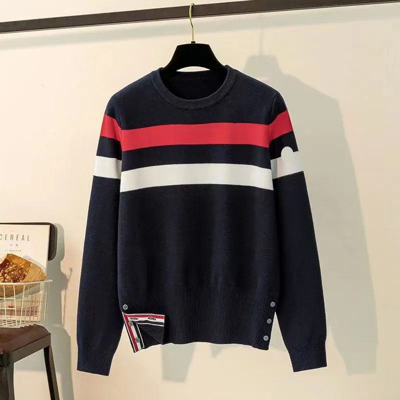Womens Sweaters Wool Knits Shirts Woman Tops Shirt Round Neck Sweater Embroidery Budge Sleeves Striped Jumpers Designer Sweatshirt S-L