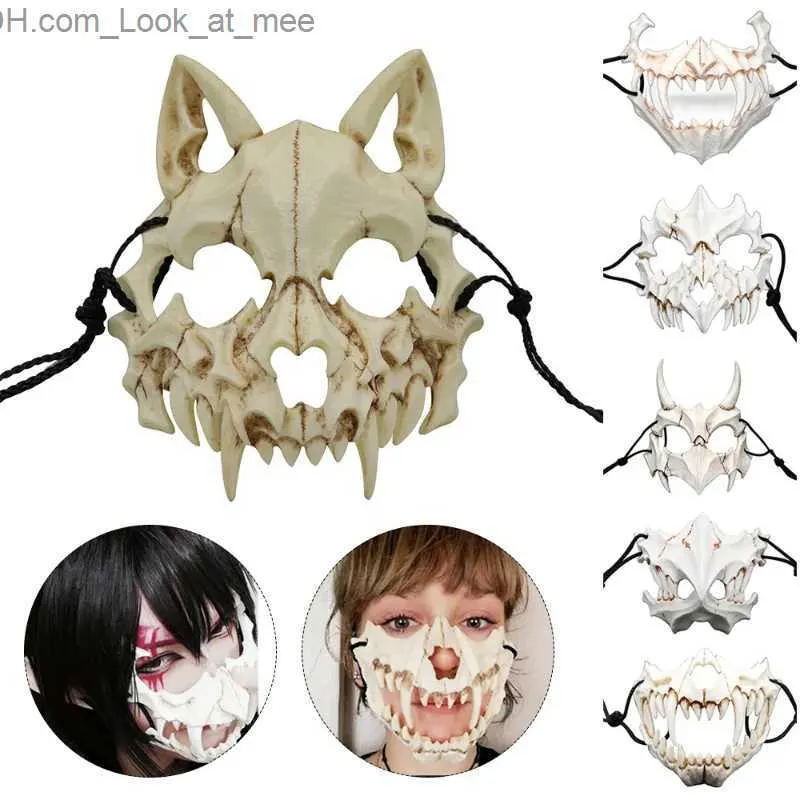 Máscaras de festa Halloween Carnaval Festa Máscara Anime Dragão Deus Esqueleto Meia Face Máscaras Osso Crânio Animais Máscara Cosplay Dança Prom Traje Adereços Q231009