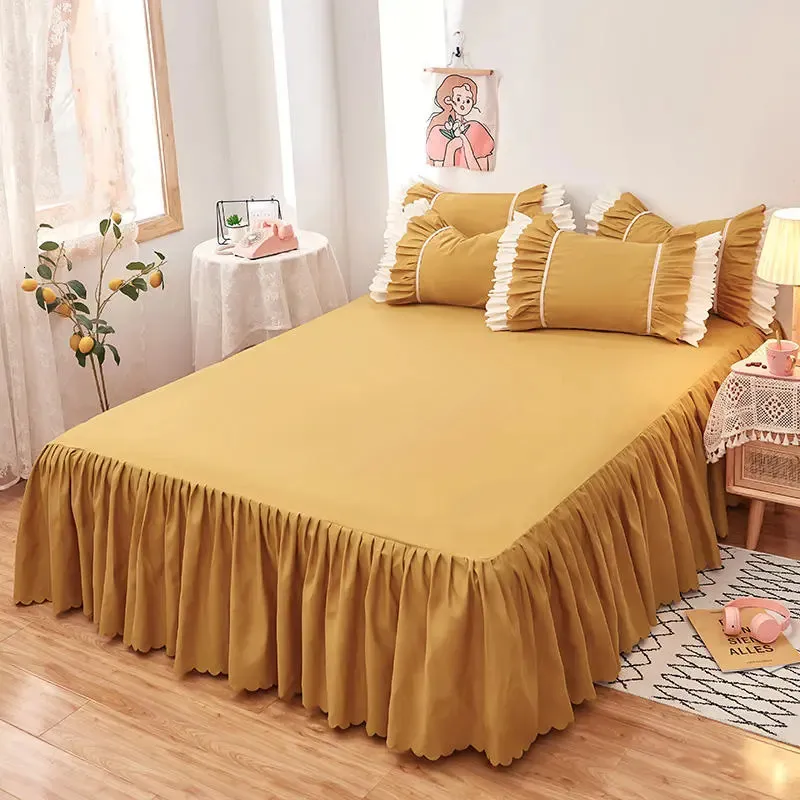 Saia de cama Bonenjoy 1 peça com babados lençol de cama amarelo cor lisa tingida saias de cama 120/150/180/200 decoração saias de cama fronha precisa pedir 231007