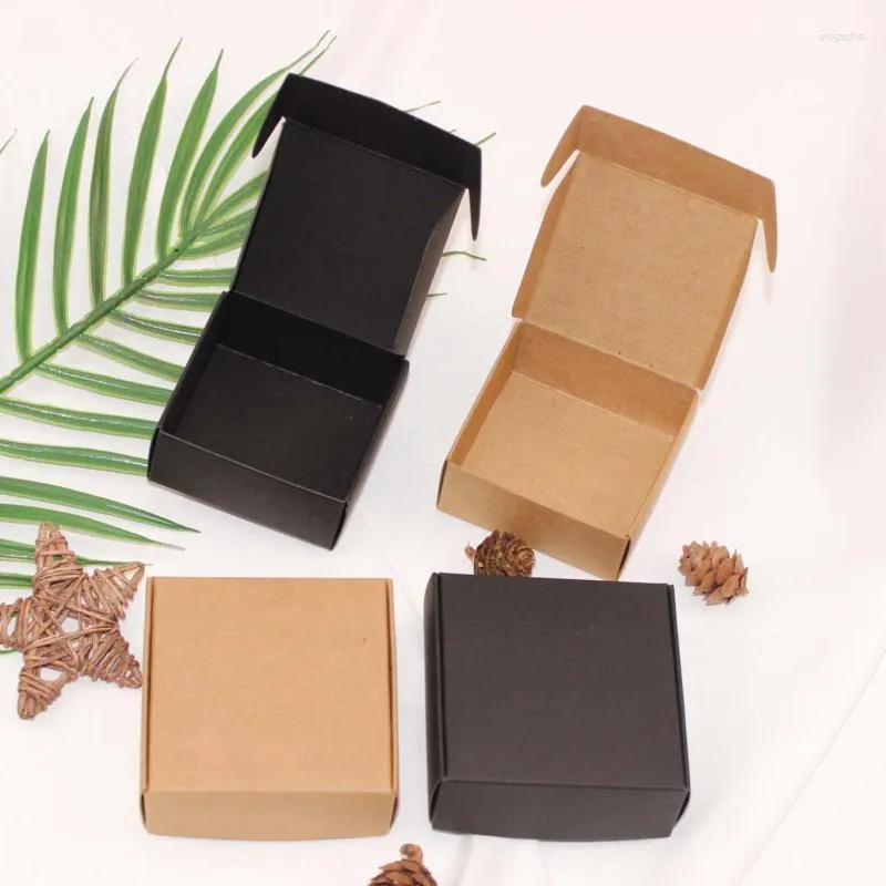 Presentförpackning 100st Black Kraft Paper Craft Box liten vit tvål kartong/paket brun godis smycken förpackning