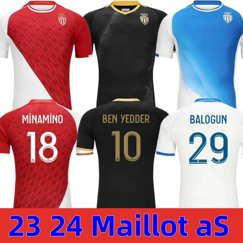 23 24 Monako futbol formaları olarak siyah uzakta Ben Yedder Minamino Boadu Golovin 2023 Maillot de Foot Balogun Embolo FloCage Erkekler Çocuklar Fofana Futbol Gömlek