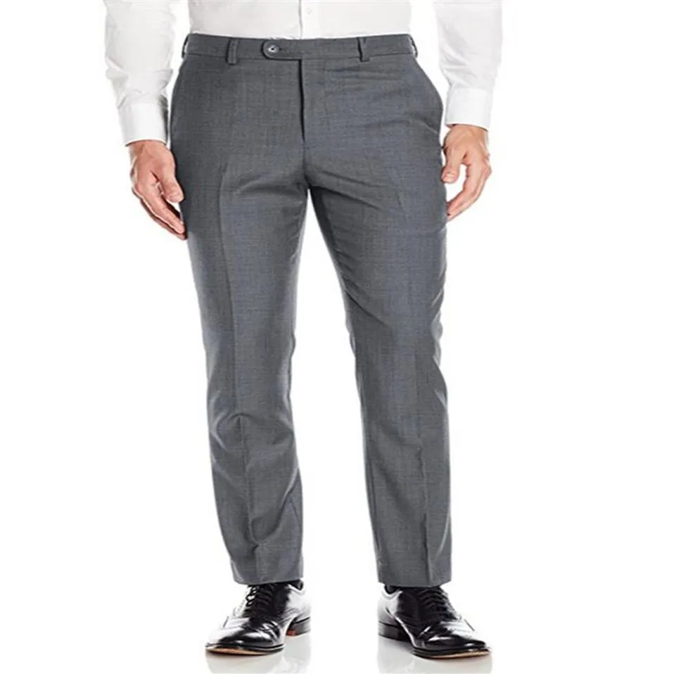 Pantalon de costume gris clair pour hommes, sur mesure, pantalon habillé, long décontracté, coupe slim, plat, confirmation de la taille, p512237d