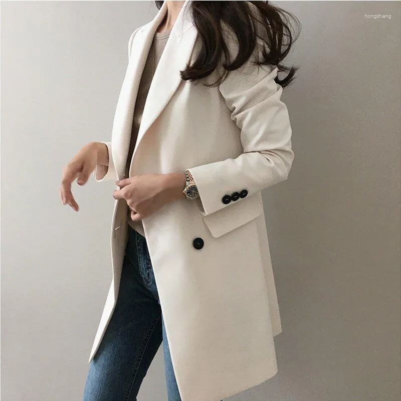Women s Suits Women Long Blazer Jacket Slim Loose Spring Autumn Fashion Casual Elegant Business Office Formal Work Suit Outwear Black White
