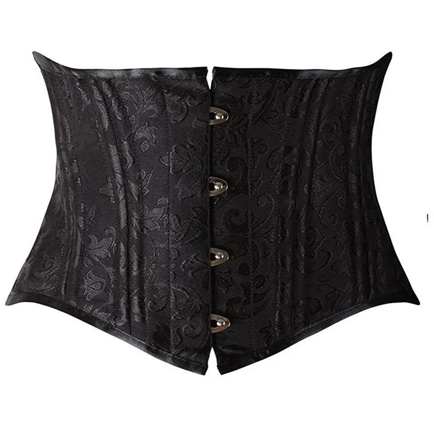 24 Double Flat Boned Short Torso Corsets Steel Boned Padded Waist Trainer Body Shaper Brocade Jacquard Underbust Corset Women Slim3159