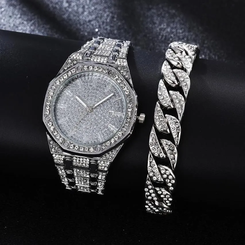 Montres-bracelets Montre de diamant pour hommes Top marque hommes de luxe glacé or Hip Hop Quartz montre-bracelet Relogio Masculino Reloj1907