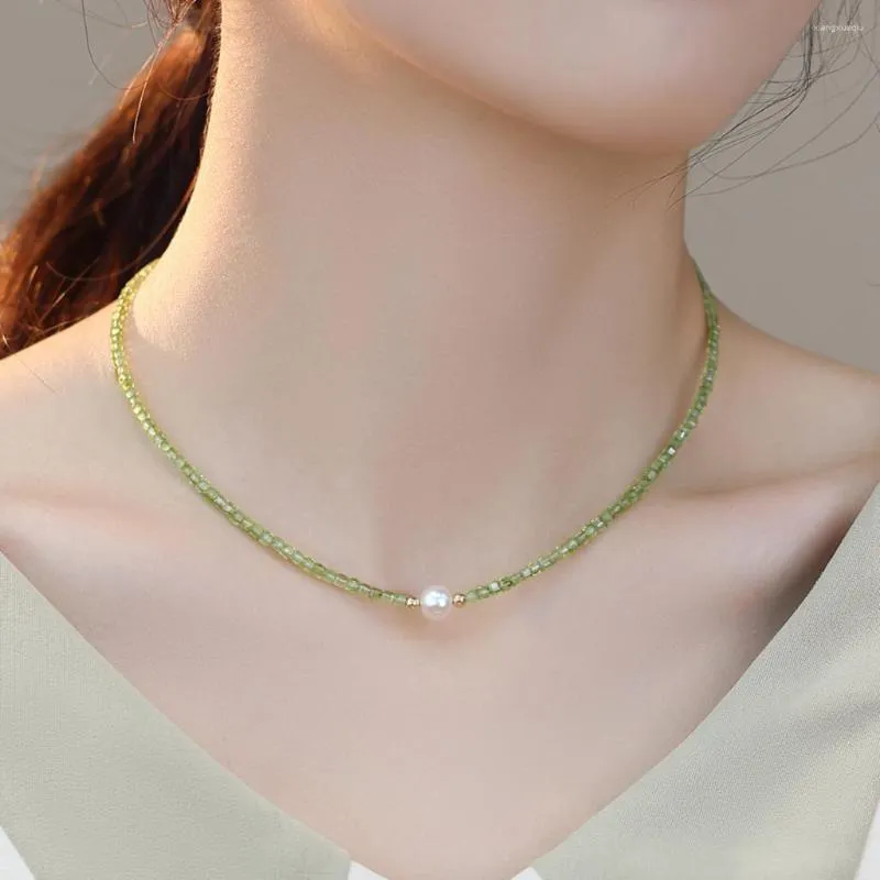 펜던트 lii ji Real Gemstone Peridot Pearl Necklace August Birthstone 14k 금 충진 여성 보석 선물