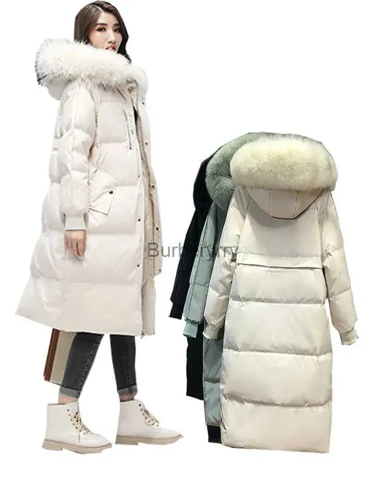 Fourrure femme fausse fourrure Lagabogy longue doudoune femme 2021 vraie fourrure à capuche 90% duvet de canard manteau coupe-vent et épaissi pour garder au chaud Fe ParkasL231007