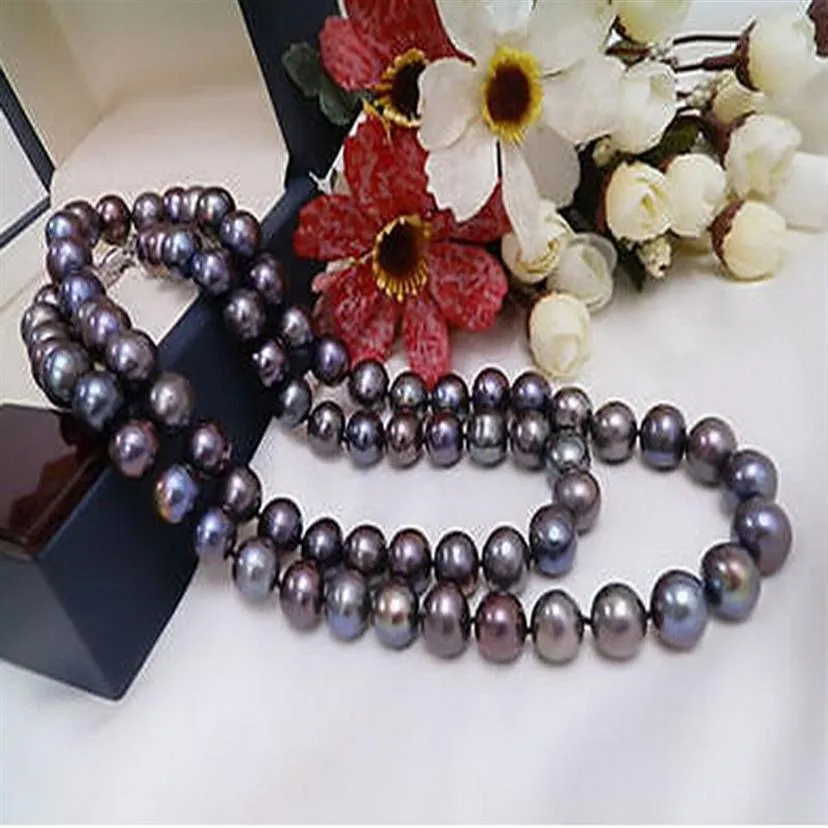 Nuove collane di perle fini Gioielli Affascinante collana di perle nere tahitiane naturali da 9-10 mm 20 pollici247C