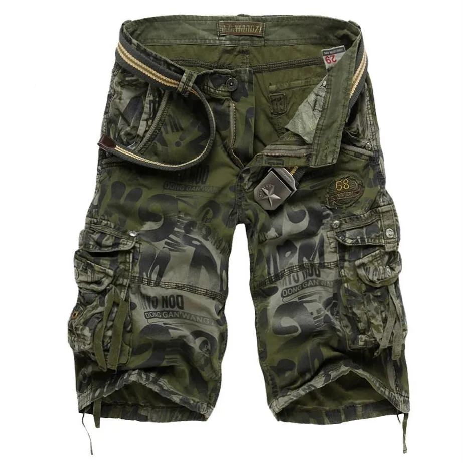 Mäns kamouflageshorts Summer Army Cargo Shorts Workout Loose Casual Trousers Plus Size 29-40 No Belt257m