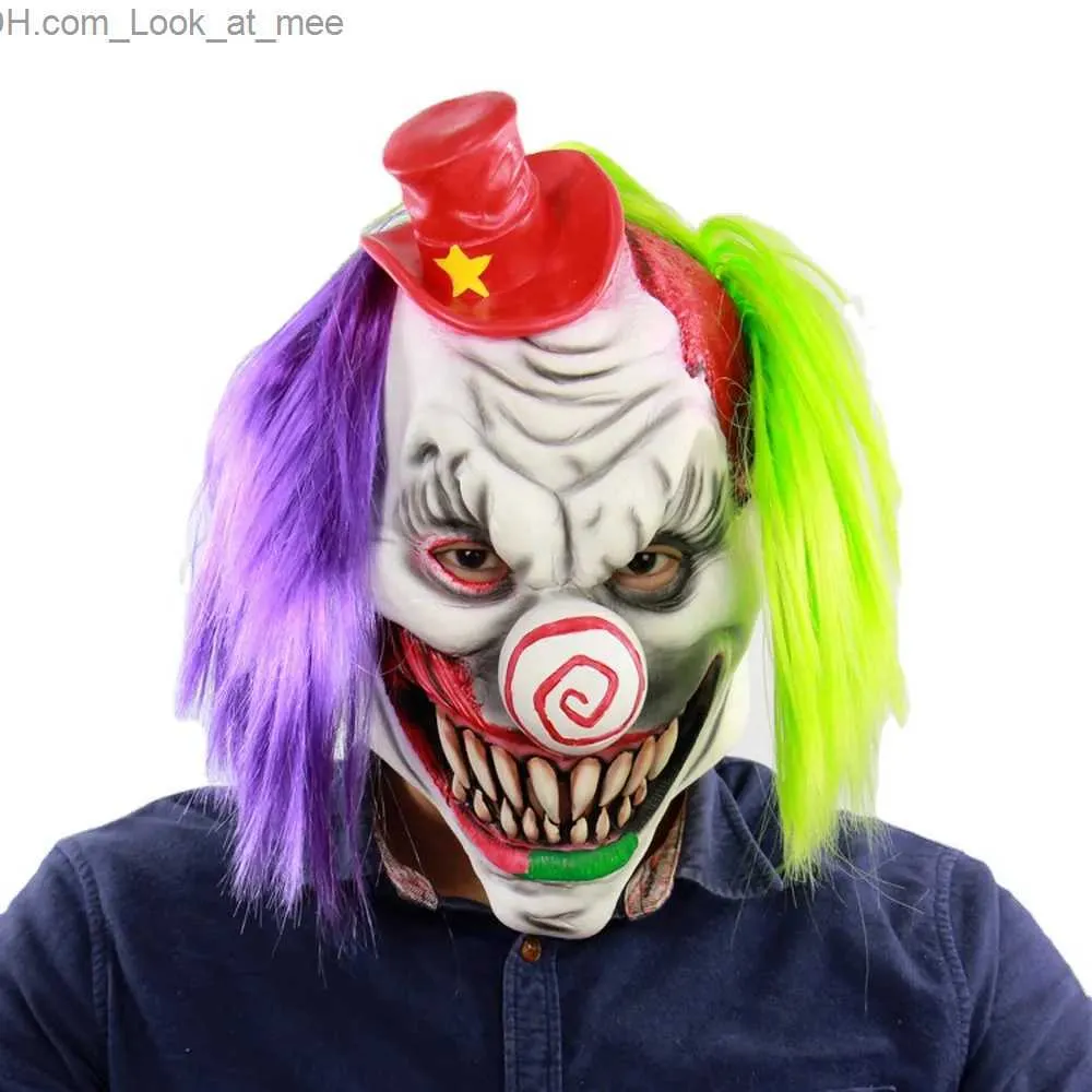 Scary Clown Latex Mask Adult White main image 0