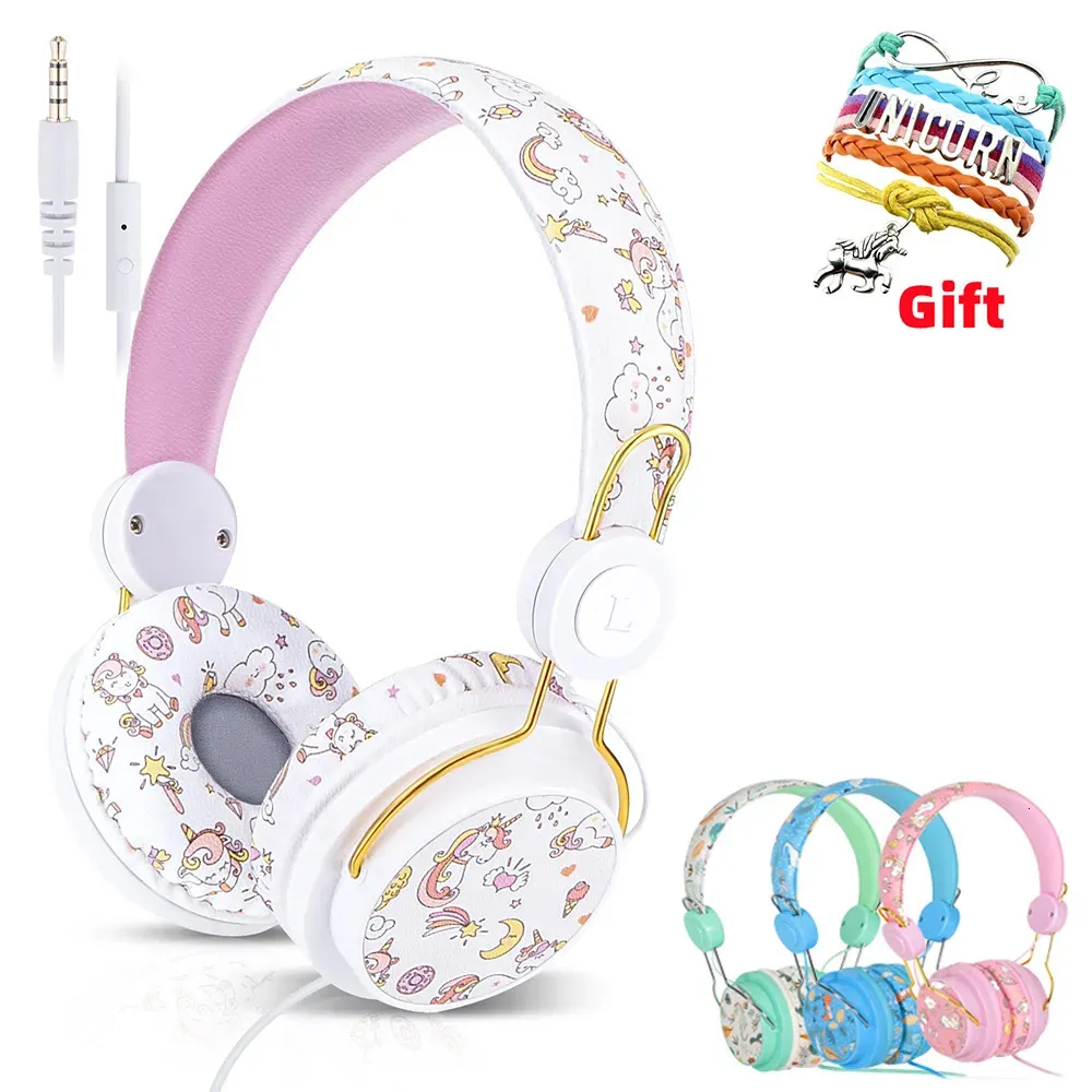 Headsets Einhorn-Kopfhörer mit Mikrofon, Mädchen-Tochter-Musik-Stereo-Kopfhörer für PC-Telefon, Helme, Kinder, Jungen, Geschenke, Kinder-Kopfhörer 231007