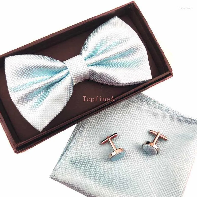 Pajaritas de boda ajustables Bowtie Pañuelo Conjunto de gemelos Vestido preatado para hombre Camisa de fiesta de noche para adultos MN116