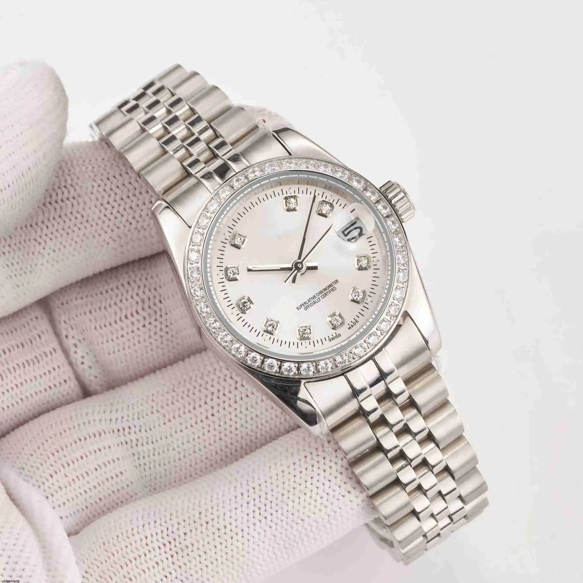 Reloj mecánico de diamantes Rolaxs Relojes para mujer Reloj para mujer Diseñador de lujo Relojes con movimiento de cuarzo Luminoso 28 mm Dayjust Diamond Lady Muñeca de acero inoxidable HB2N