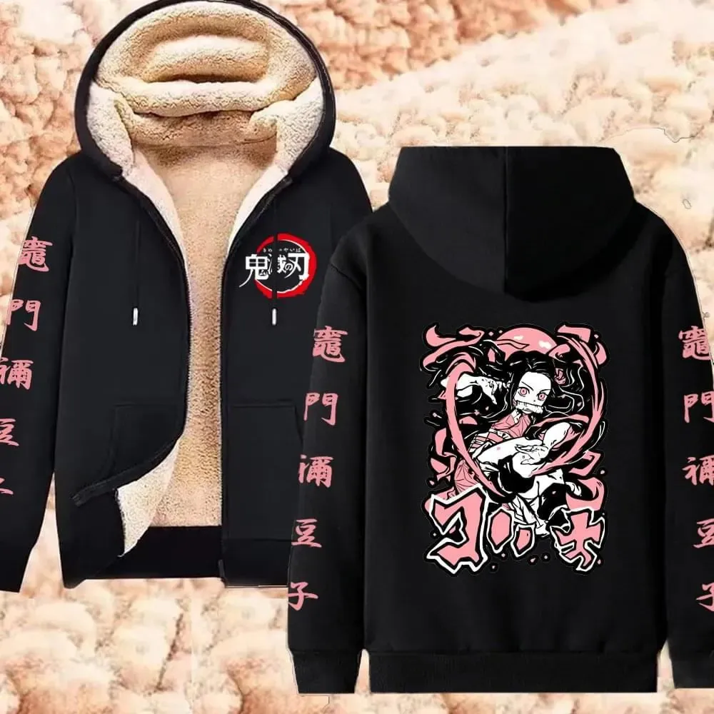 Anime Demon Slayer Kamado Nezuko Print Womens Thick Hoodies For Winter Thicken Lambswool Sweatshirts For Winter Warmth Y2K Tops From Xingyan01 11.03 DHgate.Com