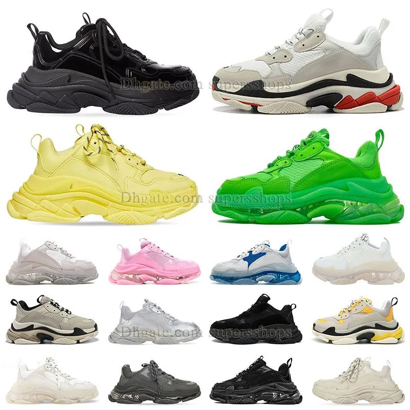 Zapatos de diseñador con suela de cristal Triple S de lujo para hombre y mujer, suela transparente, verde neón, amarillo, arcoíris, negro y blanco, zapatillas de deporte de diseñador con plataforma para exteriores