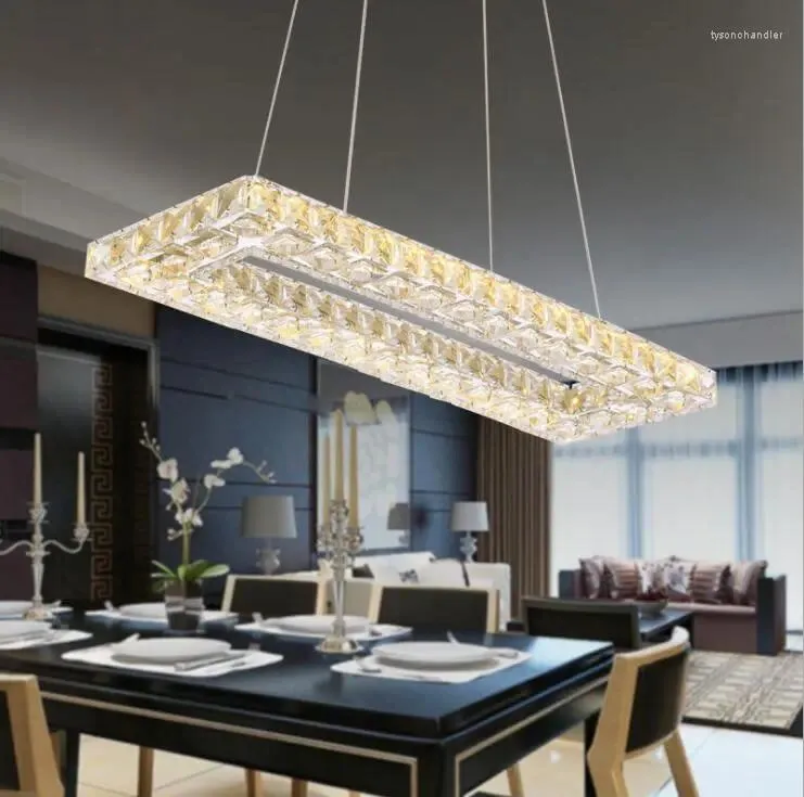 Lampes suspendues Creative rectangulaire restaurant lustre trois cristal LED salle à manger moderne minimaliste chambre éclairage de table