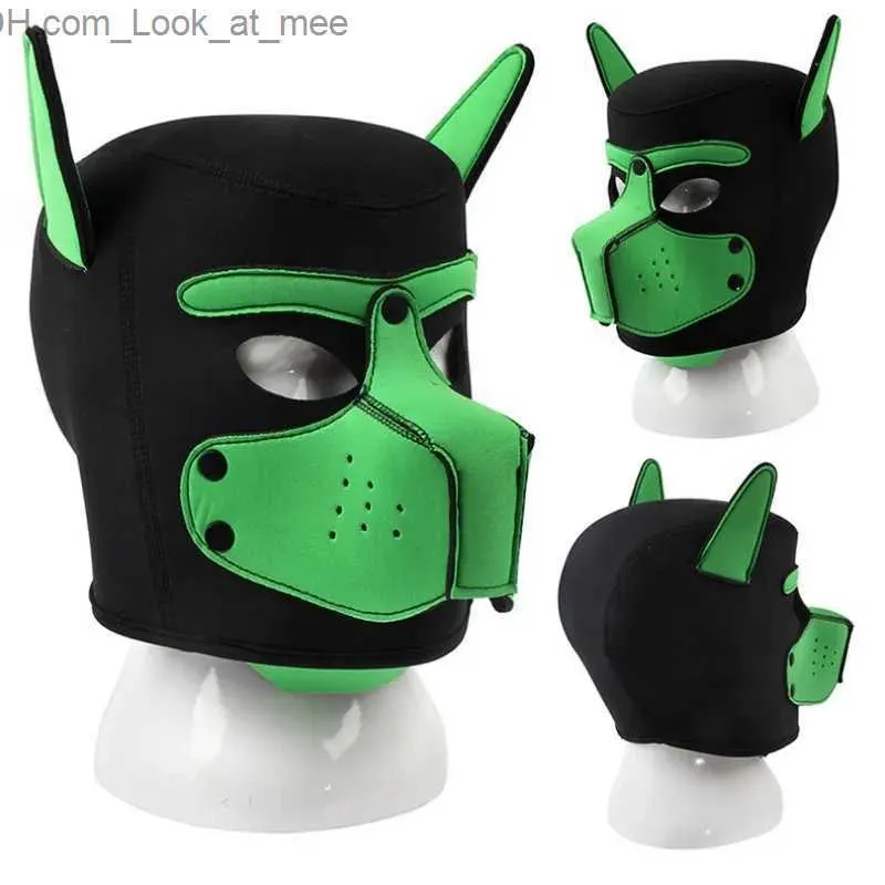 Party Masks Unisex Sexy Costumes of Men Women Latex Open Mouth Hole Dog Headgear Full Face Fetish Mask Hood for Halloween Pupply Play Party Q231007