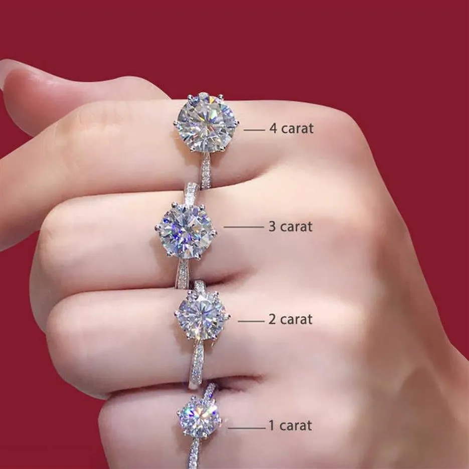 Anillo de moissanita de plata de ley 925, anillo de corte redondo de estilo clásico, anillo de aniversario de compromiso de diamantes de una sola fila, 1ct 2ct 3ct203d