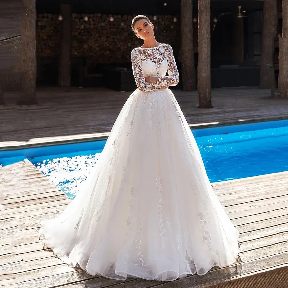 Plus Size Chiffon Beach Wedding Dress with Spaghetti Straps and Lace-Up Back - Elegant and Simple Boho long sleeve bridal Dress (Style 00555)