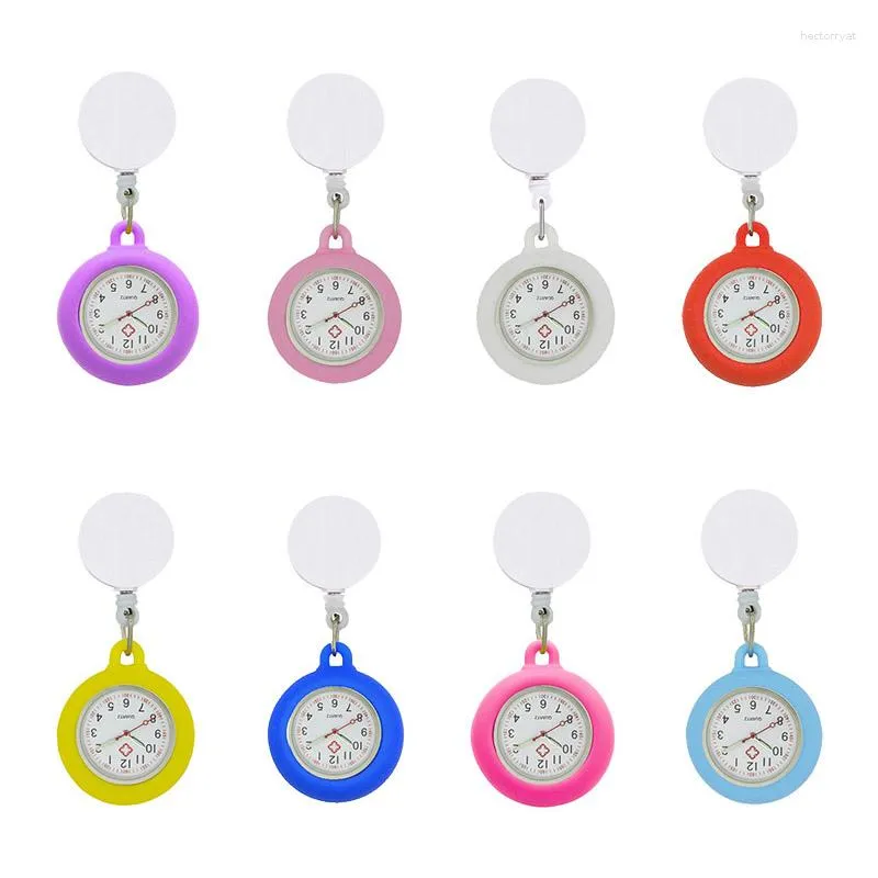 Pocket Watches YiJia 10pc Quartz Retractable Badge Reel Watch For With Silicone Protect Case And Luminous Pointer
