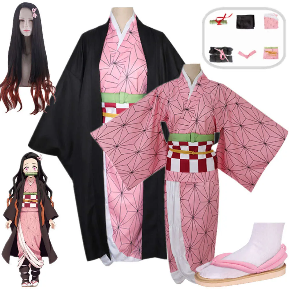 Anime Demon Slayers Nezuko Kamado Cosplay Costume Kimono Women Uniform