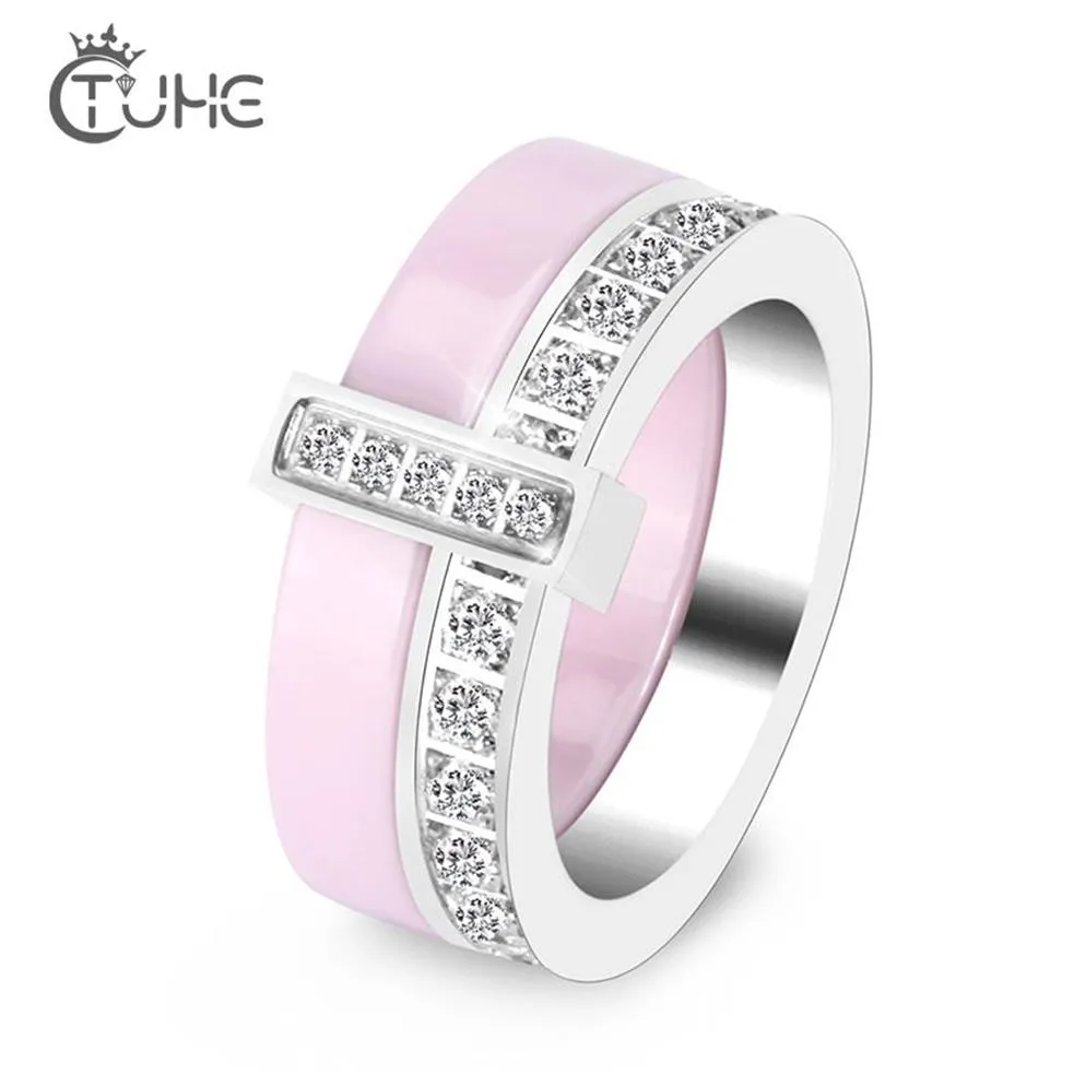 Mode Double couche en céramique femmes anneaux bonne qualité noir blanc rose cristal anneaux pour femmes anneau moyen bijoux de mode cadeaux Y330j