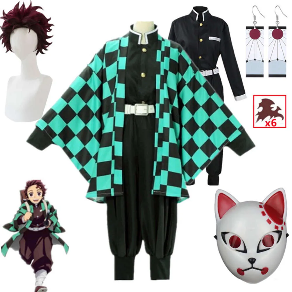 Anime demon slayers tanjirou kamado cosplay kimetsu no yaiba kostym uniform haori kimono kostym halloween kläder vuxna barnkosplay