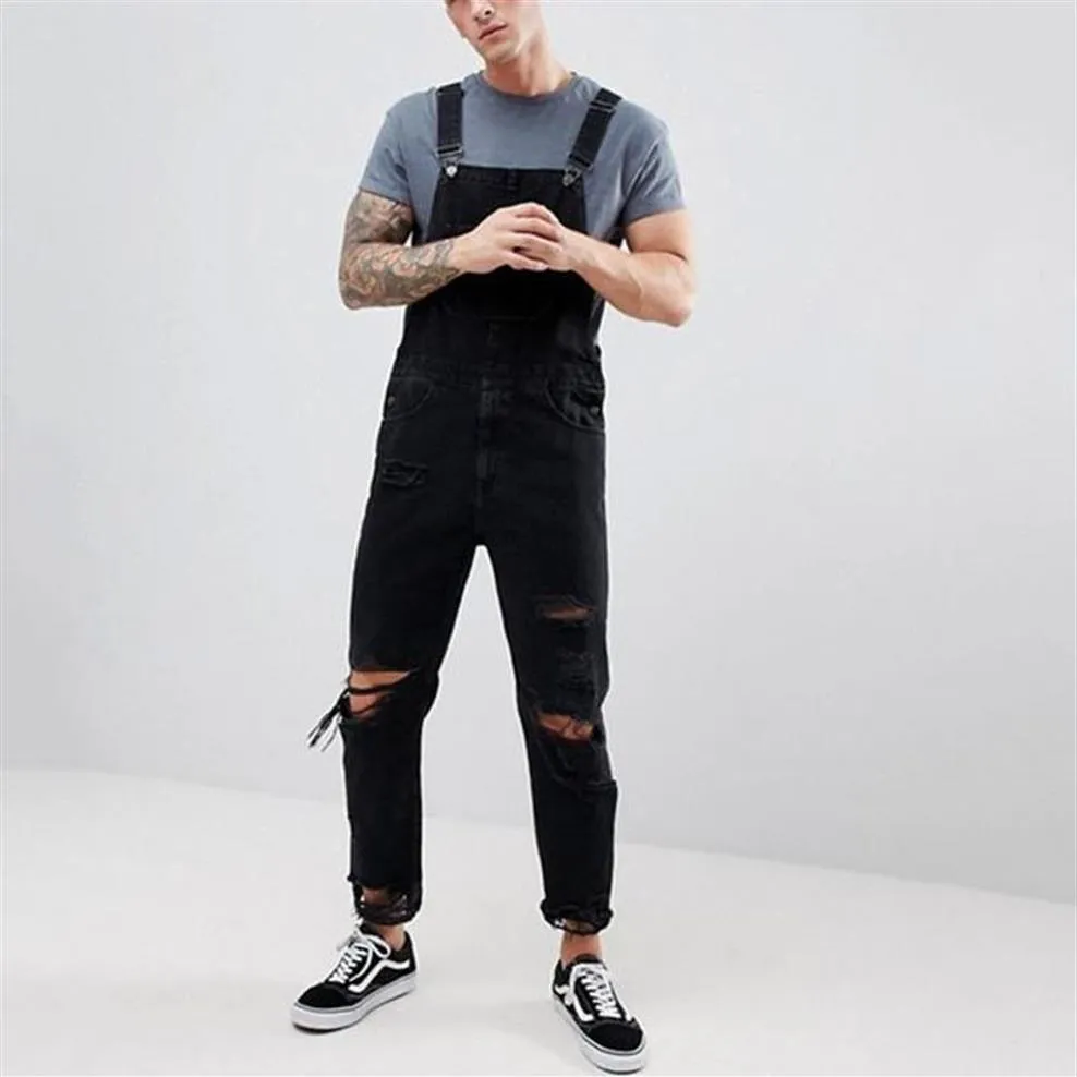 Men's Jeans Rompers Mens Jumpsuit 2021 Fashion Cotton Casual Male Denim Destroyed Ripped Distressed Slim Pants Overalls Plus 3155