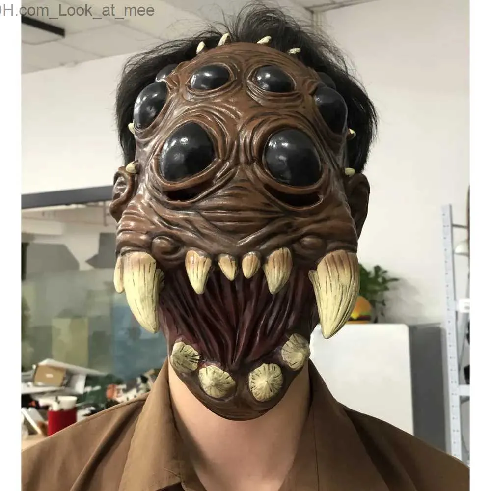 Partymasken Gruselige Spinnenmaske Cosplay Horror Tierspinnen Große Augen Zahn Offener Mund Latexhelm Halloween Karneval Party Kostüm Requisiten Q231007