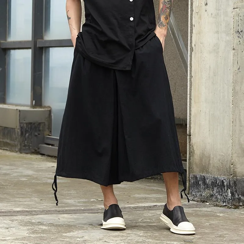 Men's Pants 2023 Men Yamamoto Style Linen Contracted Japanese Leg Drawstring Design Loose Casual Knickerbockers