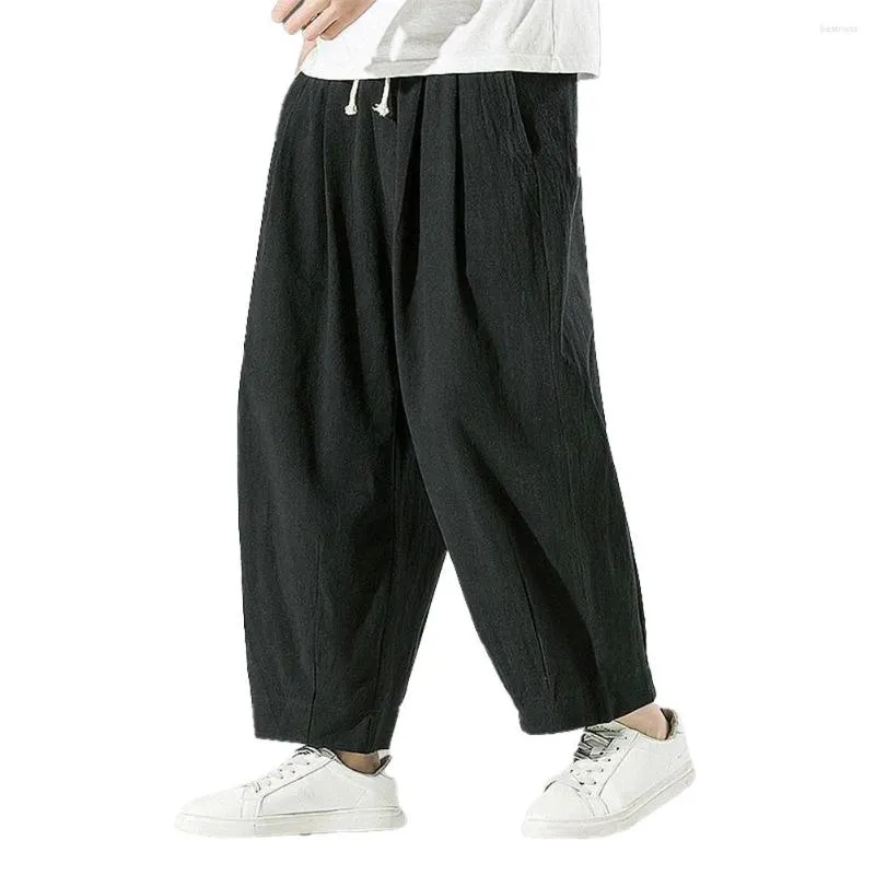 Pantalons pour hommes décontracté Baggy coton et lin jambe large homme couleur unie élastique pantalon de salon ample pantalon vêtements pantalons de survêtement pour hommes