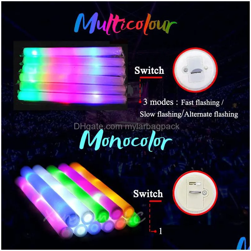 12/15/30/60Pcs LED Glow Sticks Bulk Colorful RGB Glow Foam Stick Cheer Tube  Dark