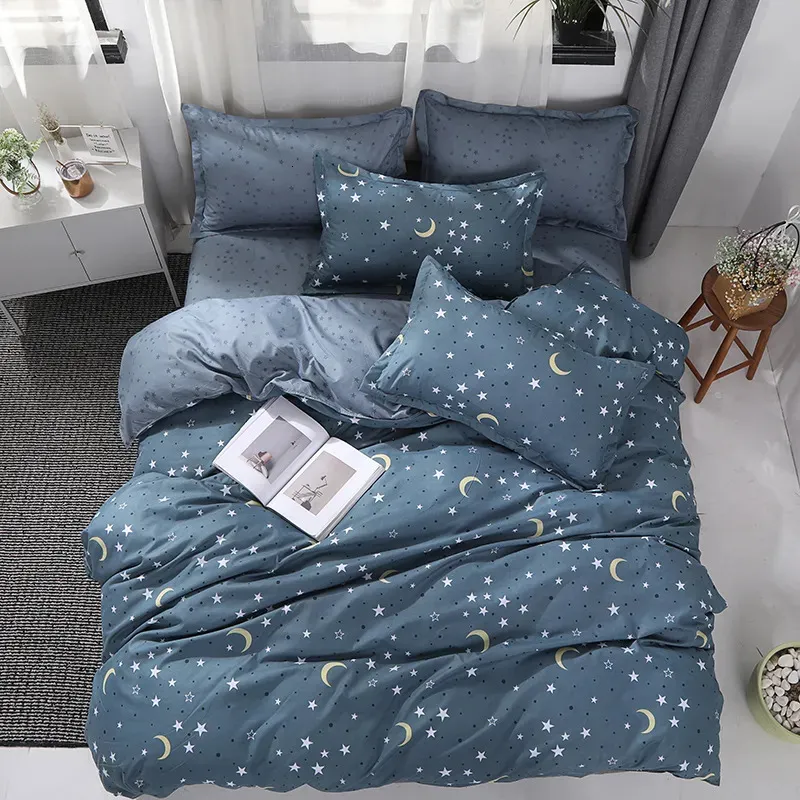 Ensembles de literie. WENSD étoiles lune ensemble de literie couette lin doux sac de literie 3/4 pièces housse de couette ensembles housse de couette lit drap plat taie d'oreiller 231007