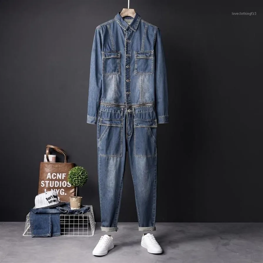 Männer Jeans Streetwear Blau Männer Overall Vintage Abnehmbarer Reißverschluss Herren Overalls Multi Taschen Werkzeug Denim Strampler YT502311294r