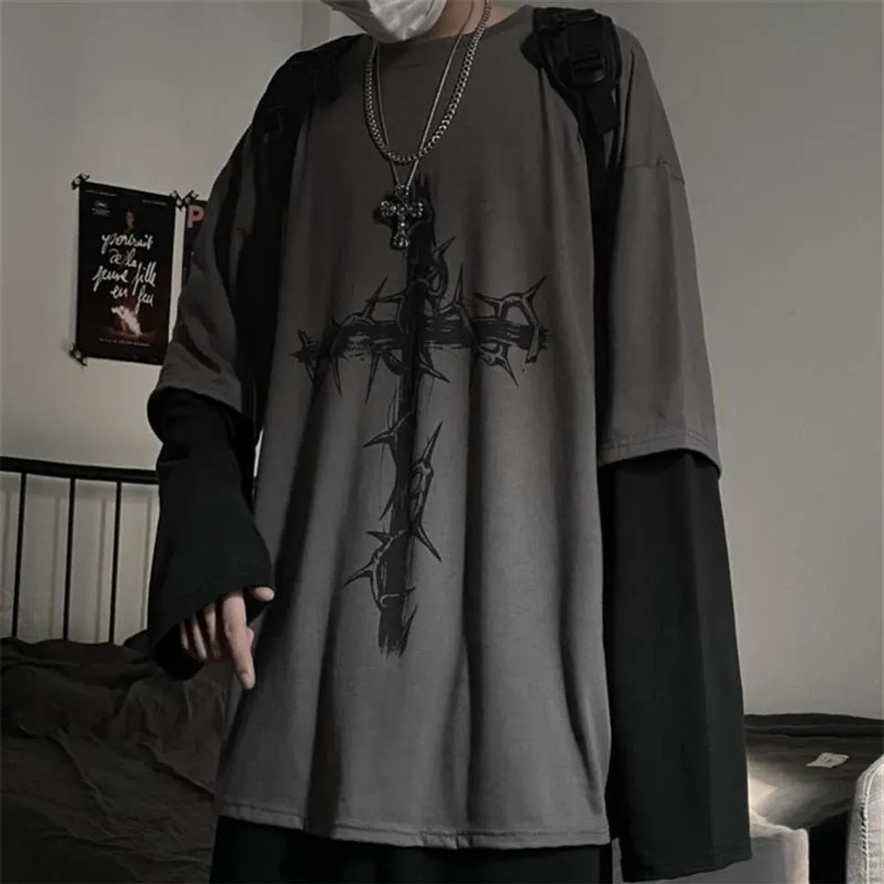 Gothic Goth Style Tops Punk Long Sleeve menT-shirt Japanese Streetwear Fashion Korean oversized y2k tops 2107212419