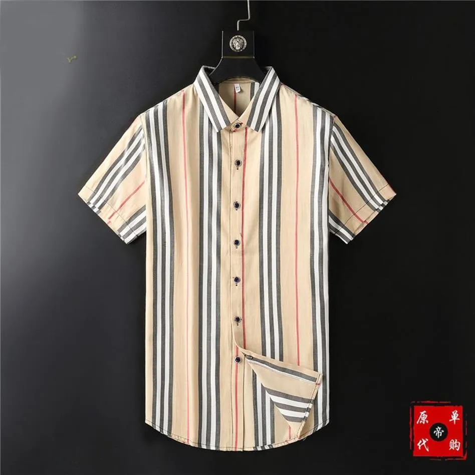 2021 Luxurys Desingers herrklänning Business Casual Shirt Sleeve Stripe Slim Masculine Social Fashion Plaid M-3XL#032505